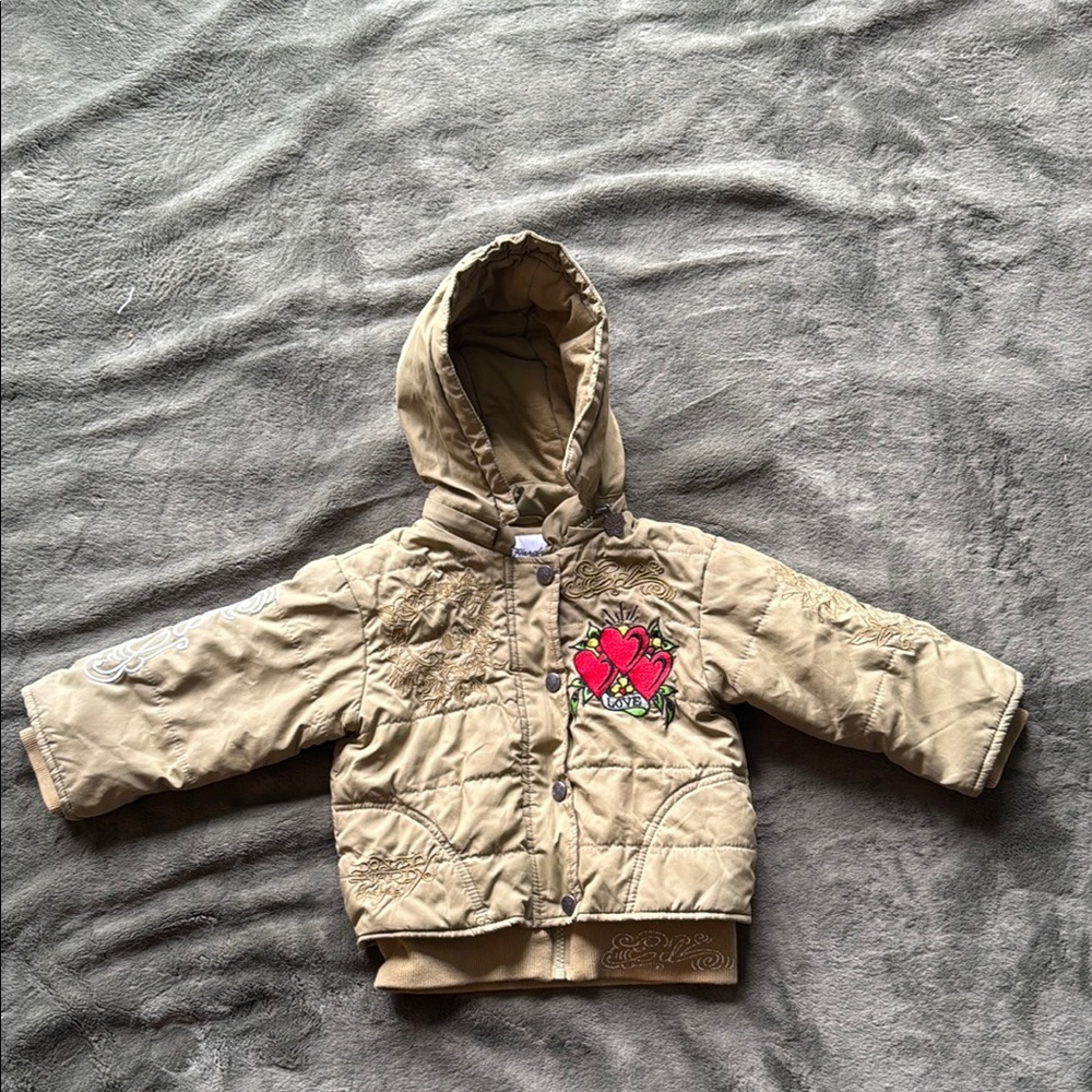 Ed Hardy Red and Green Puffer Jacket